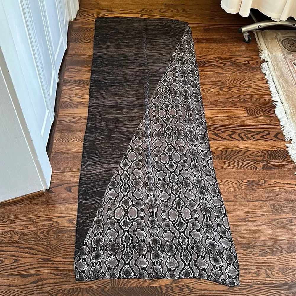 Black Gray Mixed Animal Print Silk Rectangular Oblong Scarf
